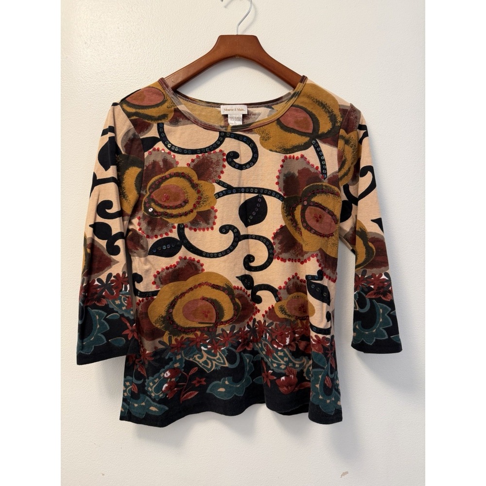 Monroe & Main Womens Sz Large Fall Harvest Autumn Blouse Shirt Top Wearable Art